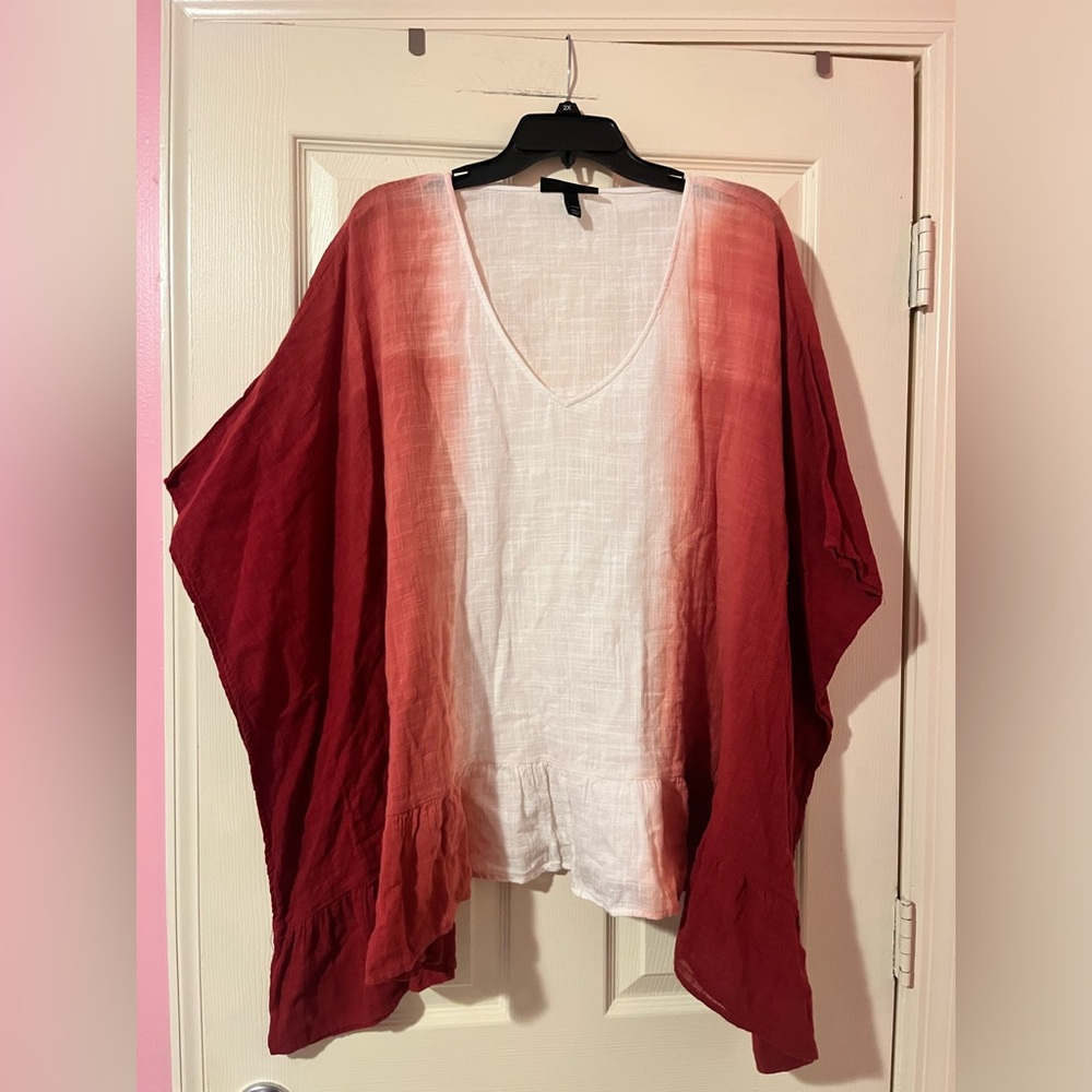 Lane Bryant Ombre Sharkbite Hem Kimono Sleeve Gauzy Top